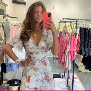 Floral deep v mini dress